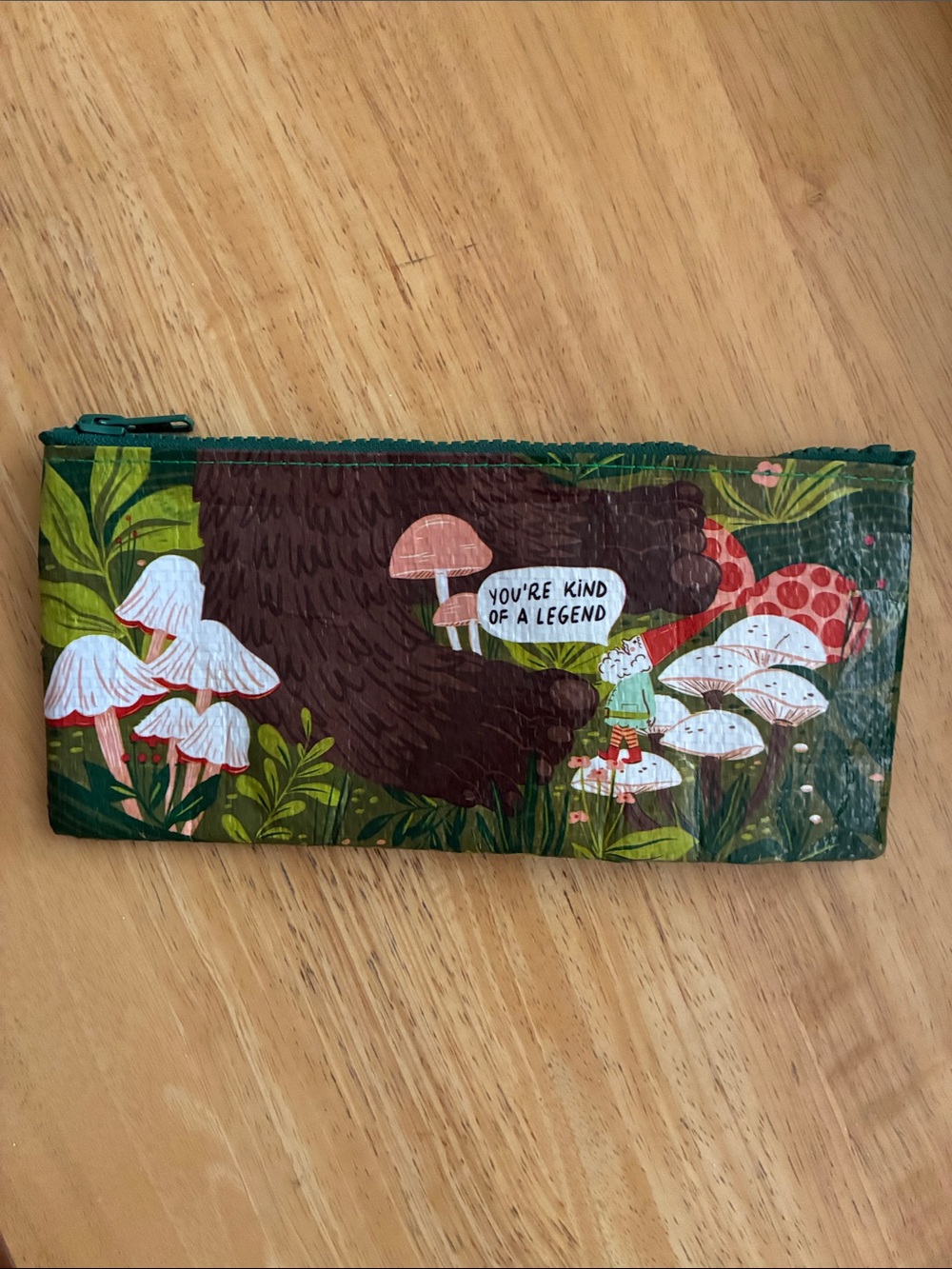 Green Woodland Mushroom Zipper Pouch - "You're Kind of a Legend"
